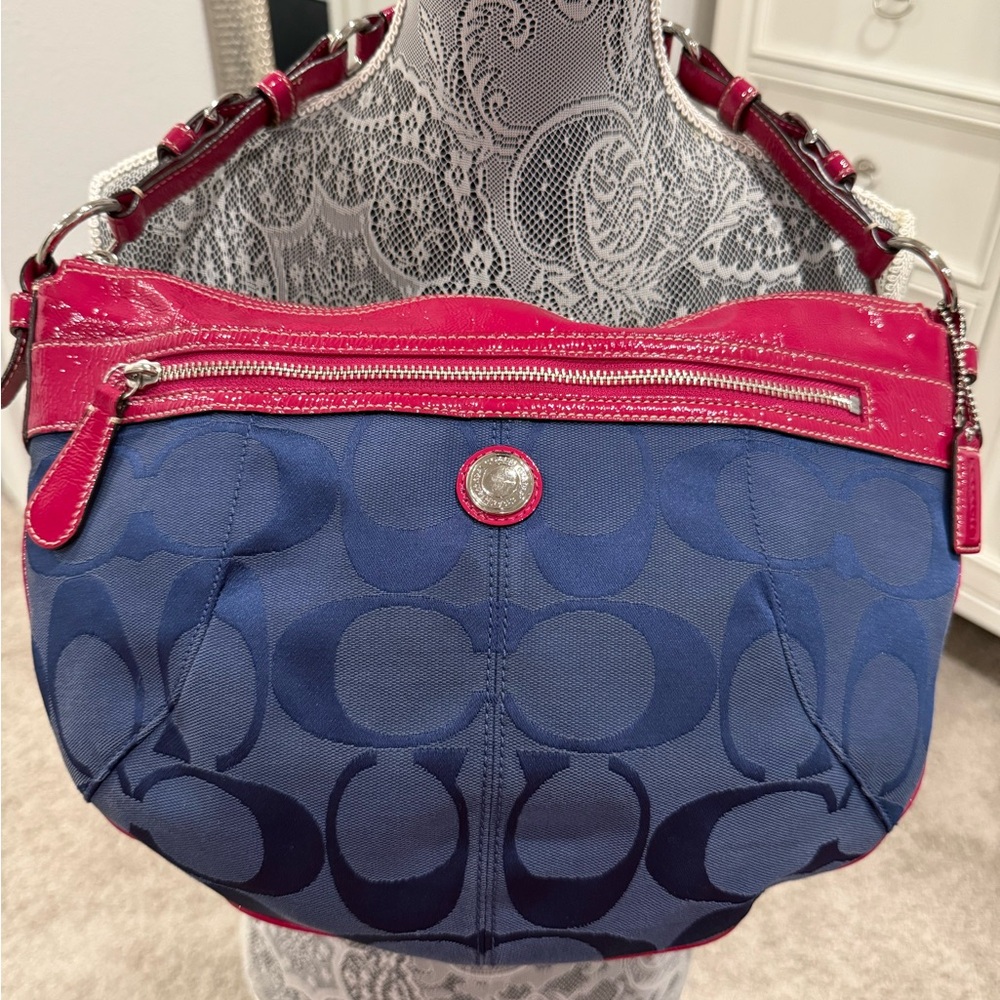 SOLD - Coach Laura Signature Blue and Pink Patent Leather Bag